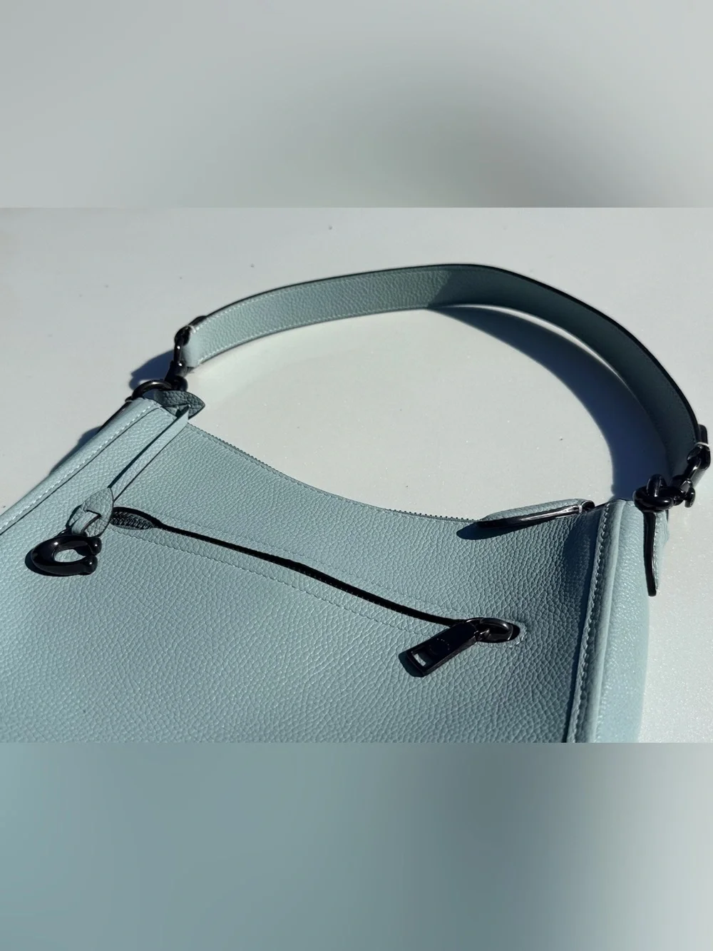 Coach Light Blue Pebble Leather Shoulder Bag